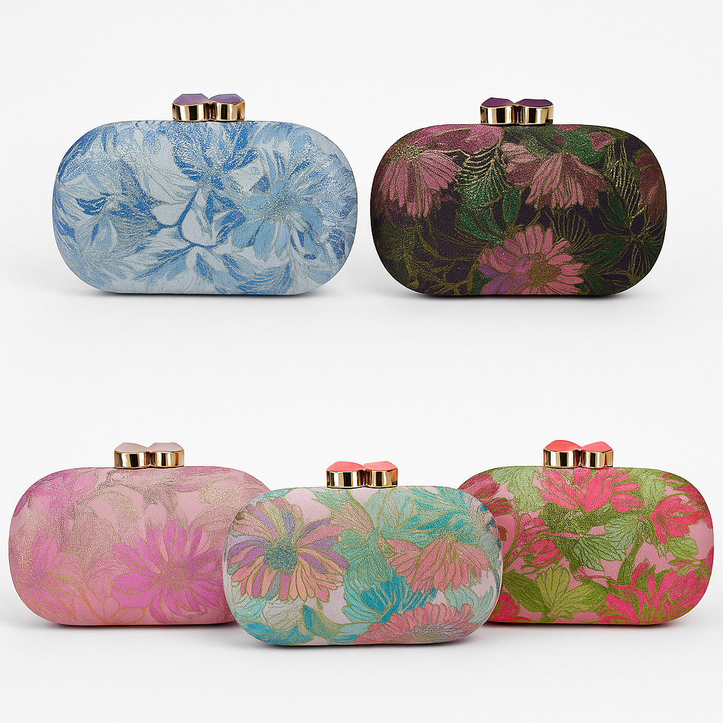 Women Bags Green - Retro Chinese Style Print Small Clutch