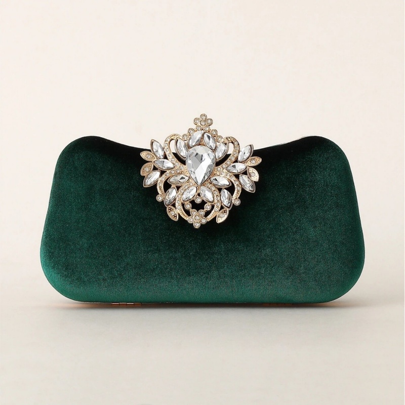 Dark Green Velvet Clutch Bag L - огляд і ціна Women Bags Green