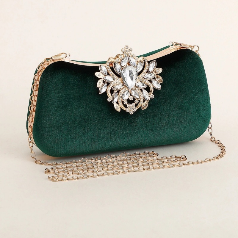 Dark Green Velvet Clutch Bag L - огляд і ціна Women Bags Green