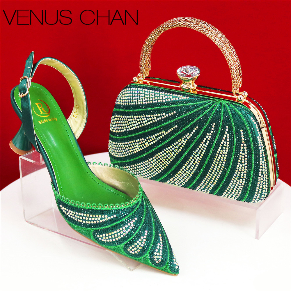 Sparkling Rhinestone Green Pum - огляд і ціна Women Bags Green