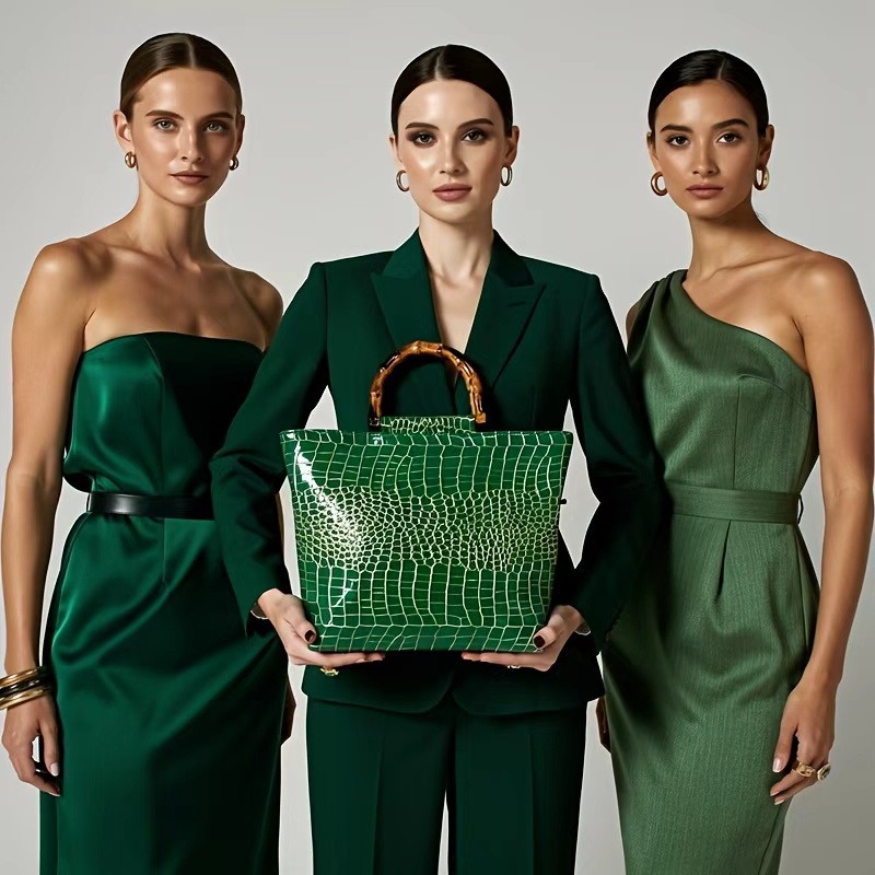 High-end faux leather emerald  - огляд і ціна Women Bags Green